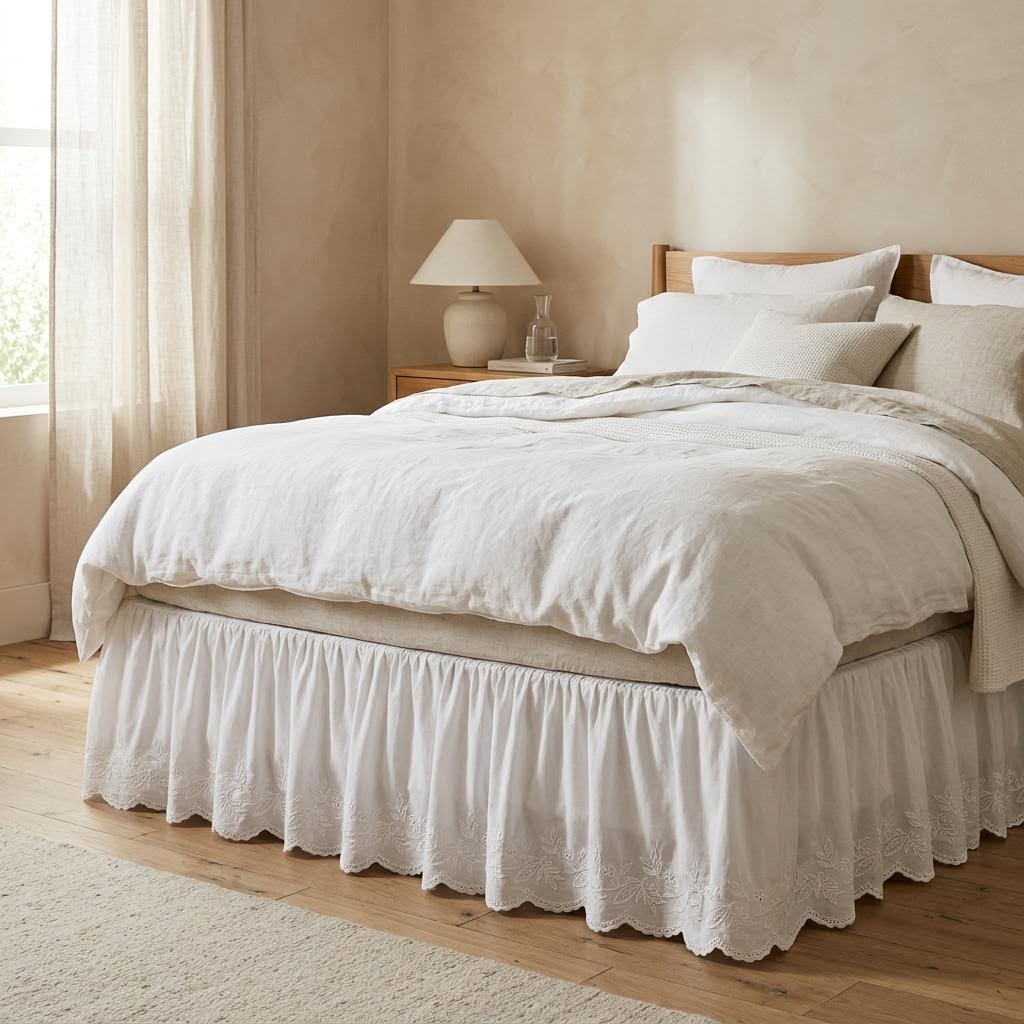 Aria Appliqué Gathered Bed Skirt by Libanfibre