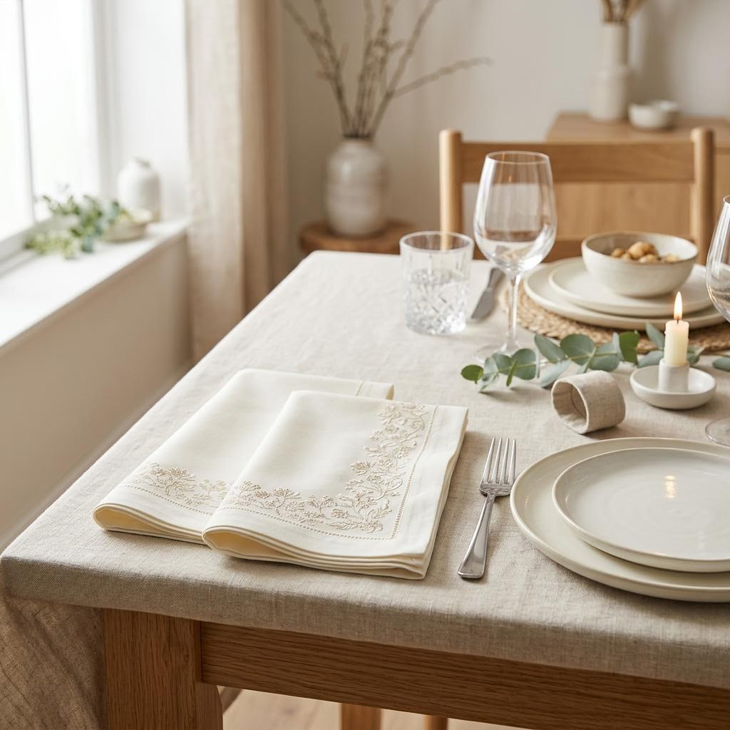 Style Embroidered Border Sateen Napkins — Set of 4 by Libanfibre