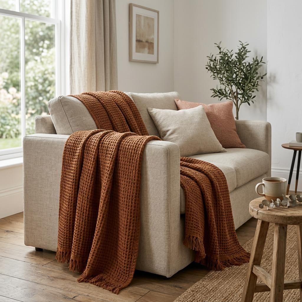 Bristol Linen Waffle Throw Blanket by Libanfibre