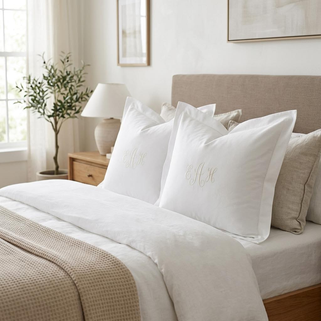 Bristol Monogram Embroidery Pillow Shams — Set of 2 by Libanfibre