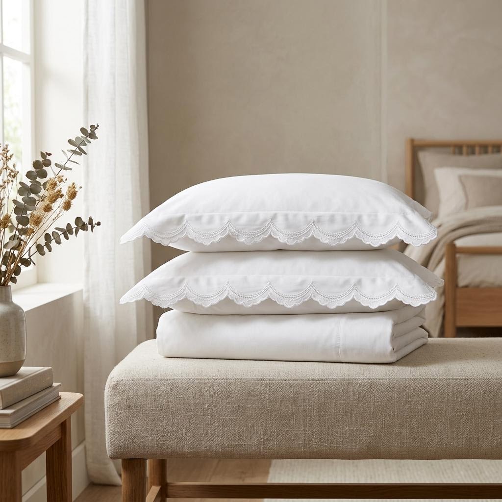 Bristol Scallop Embroidery Sateen Pillowcases — Set of 2 by Libanfibre