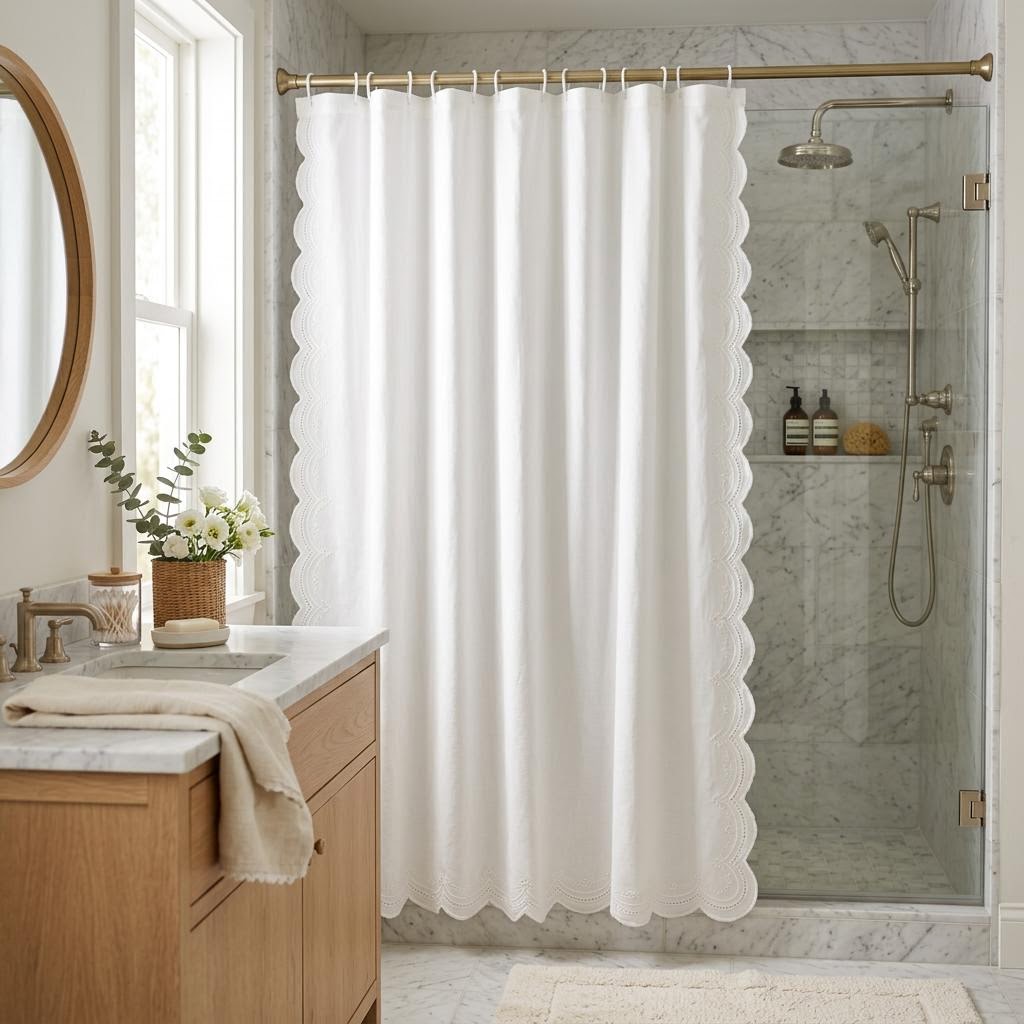 Bristol Scallop Embroidered Shower Curtain by Libanfibre